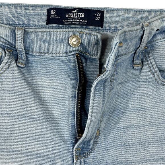 Hollister JRS SZ 9R W29 L27 Mom Jeans Ultra High-Rise Zip-Fly Frayed Hems Blue - Picture 3 of 10